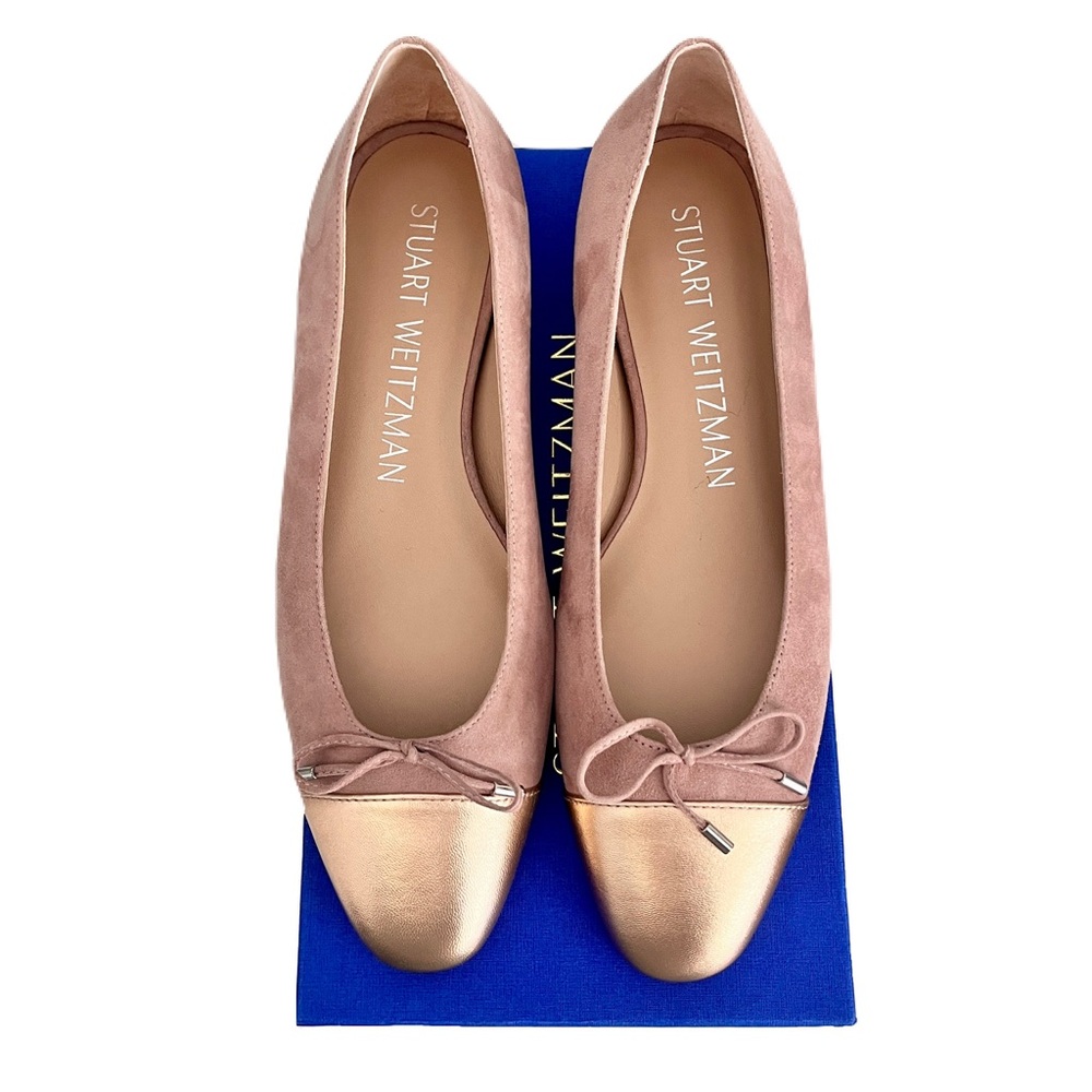 NIB Stuart Weitzman Blush Suede ‘Sleek Bow’ Ballet Flats in “Fawn”, Size 9.5 - Picture 3 of 8